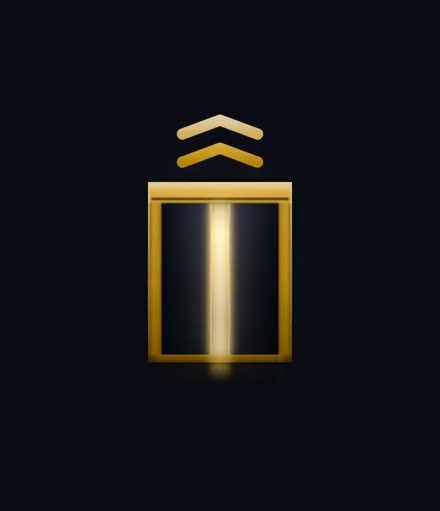 The ONE MORE FLOOR launch screen: closed brass elevator doors on deep navy.