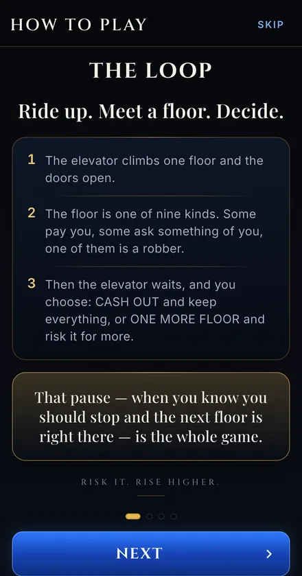 The how-to-play screen explaining the three steps of the loop.
